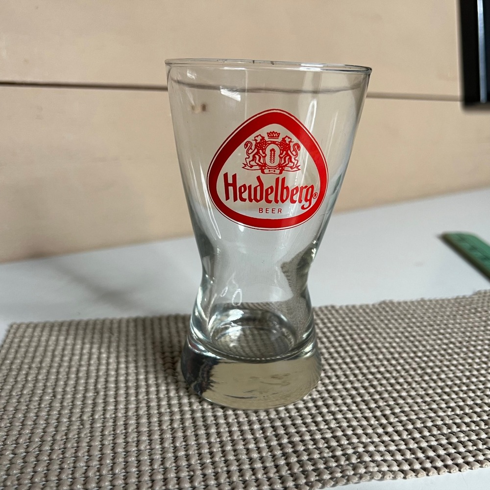 Vintage Heidelberg Beer Pilsner Glass Red Logo Clear Barware Collectible